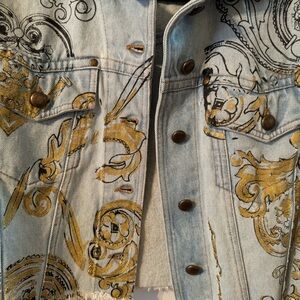 Women's Blue and Gold Denim Jacket
